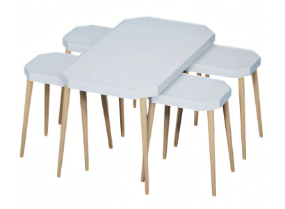 Eleganter weißer Holztisch-Set mit Couchtisch und Beistelltischen