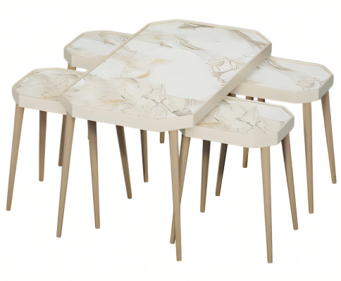 Beige Holz Couchtisch mit Beistelltischen im eleganten Stil