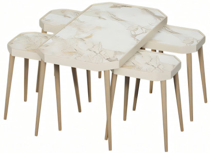 Beige Holz Couchtisch mit Beistelltischen im eleganten Stil