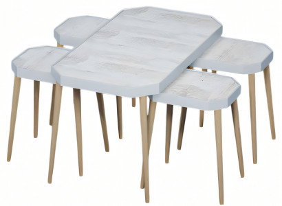 Eleganter weißer Holz Couchtisch mit Beistelltischen im modernen Stil