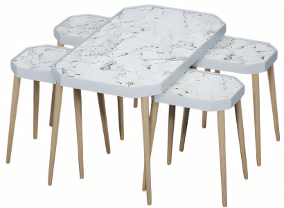 Eleganter weißer Holz Couchtisch mit Beistelltischen im modernen Stil