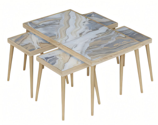 Beige Holz Couchtisch mit Beistelltischen modernes Wohnmöbel-Set