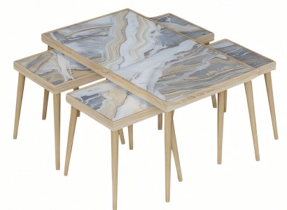 Beige Holz Couchtisch mit Beistelltischen modernes Wohnmöbel-Set