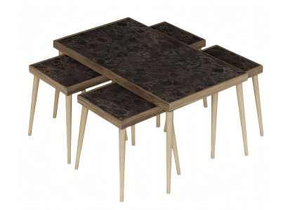 Eleganter brauner Holztisch-Set mit Couchtisch und Beistelltischen