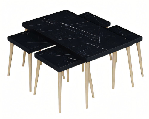 Schwarzer Holztisch-Set mit Couchtisch und Beistelltischen im modernen