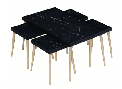 Schwarzer Holztisch-Set mit Couchtisch und Beistelltischen im modernen