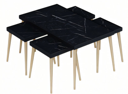 Schwarzer Holztisch-Set mit Couchtisch und Beistelltischen im modernen