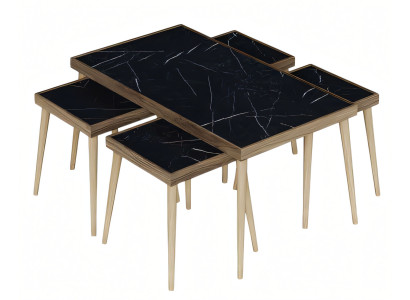 Schwarzer Holz Couchtisch mit Beistelltischen Modernes Design