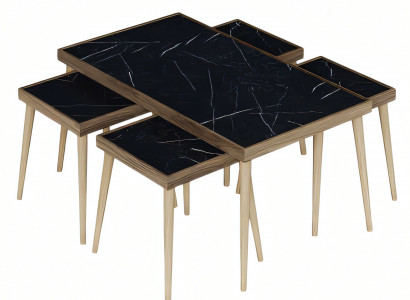 Schwarzer Holz Couchtisch mit Beistelltischen Modernes Design