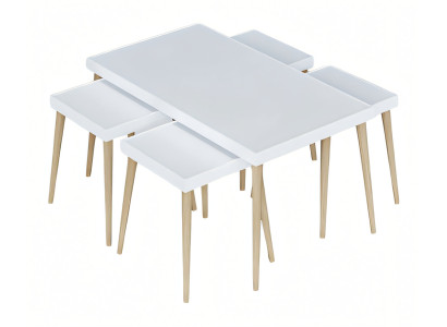 Weißer moderner Couchtisch mit Beistelltischen aus Holz