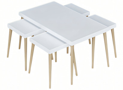 Weißer moderner Couchtisch mit Beistelltischen aus Holz