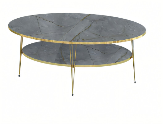 Moderner grauer Couchtisch aus Holz mit Edelstahlrahmen