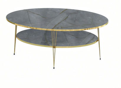 Moderner grauer Couchtisch aus Holz mit Edelstahlrahmen