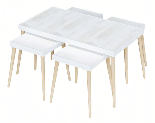 Eleganter weißer Holz Couchtisch mit Beistelltischen im modernen Stil