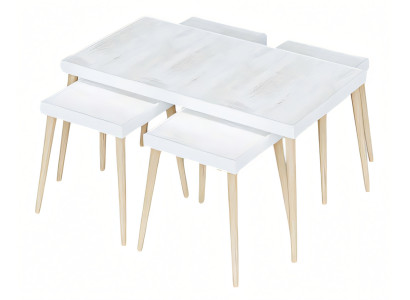 Eleganter weißer Holz Couchtisch mit Beistelltischen im modernen Stil