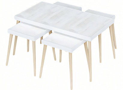 Eleganter weißer Holz Couchtisch mit Beistelltischen im modernen Stil