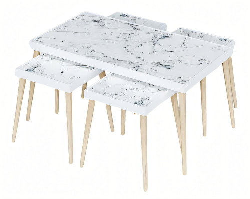 Eleganter weißer Holz Couchtisch mit Beistelltischen im modernen Stil