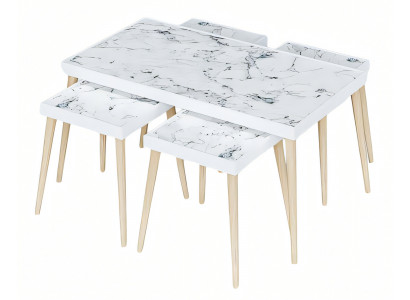 Eleganter weißer Holz Couchtisch mit Beistelltischen im modernen Stil