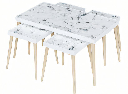 Eleganter weißer Holz Couchtisch mit Beistelltischen im modernen Stil