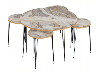 Mehrfarbiger Holz-Couchtisch mit Beistelltischen im modernen Stil