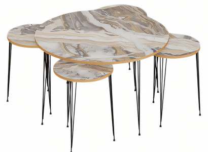 Mehrfarbiger Holz-Couchtisch mit Beistelltischen im modernen Stil