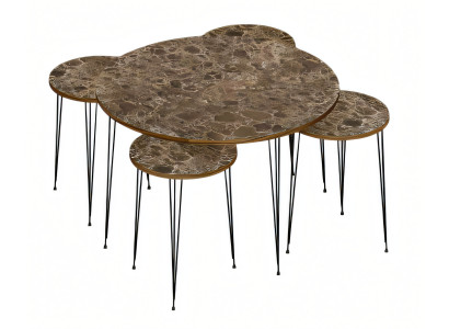 Eleganter brauner Holz-Couchtisch mit Beistelltischen im modernen Stil