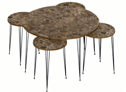 Eleganter brauner Holz-Couchtisch mit Beistelltischen im modernen Stil