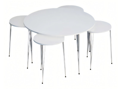 Eleganter weißer Holz-Couchtisch mit vier Beistelltischen, modernes