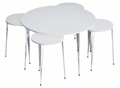 Eleganter weißer Holz-Couchtisch mit vier Beistelltischen, modernes