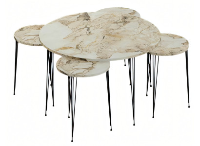 Moderner Holz-Couchtisch mit 4 Beistelltischen in Mehrfarbig