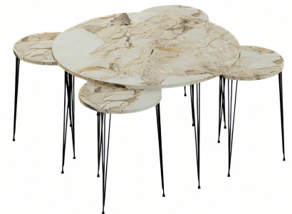 Moderner Holz-Couchtisch mit 4 Beistelltischen in Mehrfarbig