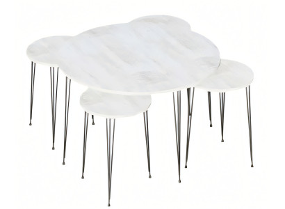 Eleganter weißer Holztisch mit Beistelltischen im modernen Stil