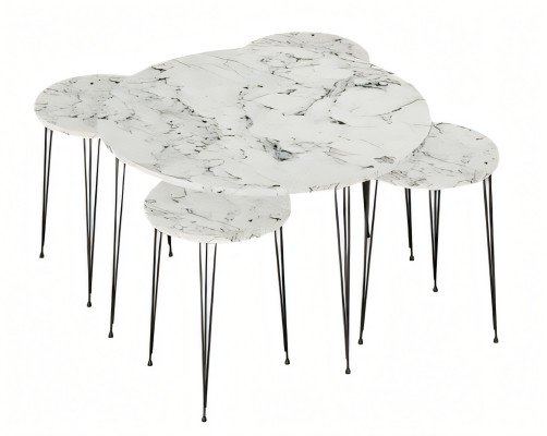 Eleganter weißer Holztisch mit Beistelltischen im klassischen Stil