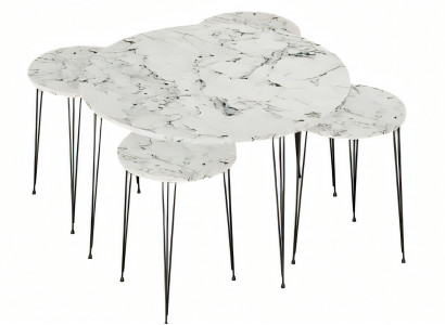 Eleganter weißer Holztisch mit Beistelltischen im klassischen Stil