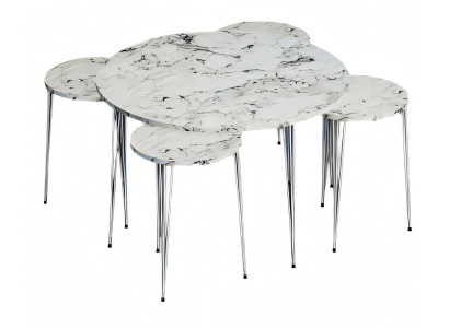 Eleganter weißer Holz-Couchtisch mit Beistelltischen im