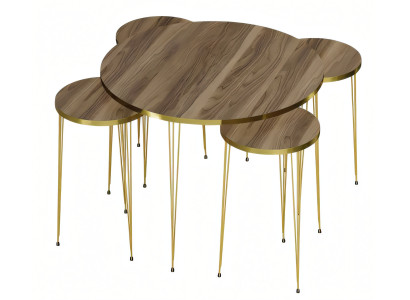 Moderner brauner Holz-Couchtisch mit Beistelltischen, stilvolles