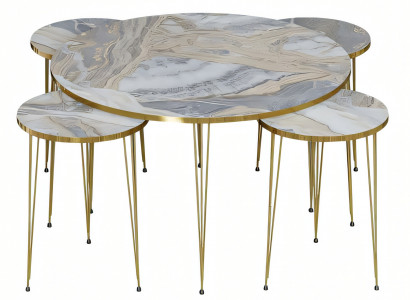 Moderner Mehrfarbiger Holz-Couchtisch mit Beistelltischen Set