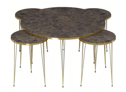 Eleganter Holz-Couchtisch mit 4 Beistelltischen in Braun