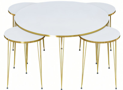 Eleganter weißer Holz-Couchtisch mit Beistelltischen im modernen Stil