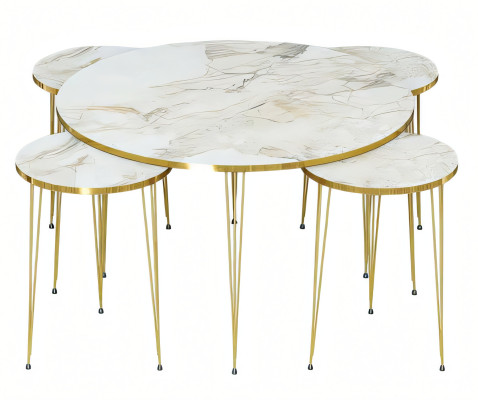 Eleganter weißer Holztisch mit Beistelltischen im modernen Design