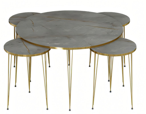 Moderner grauer Holz-Couchtisch mit Beistelltischen Set