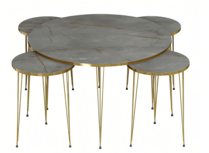 Moderner grauer Holz-Couchtisch mit Beistelltischen Set