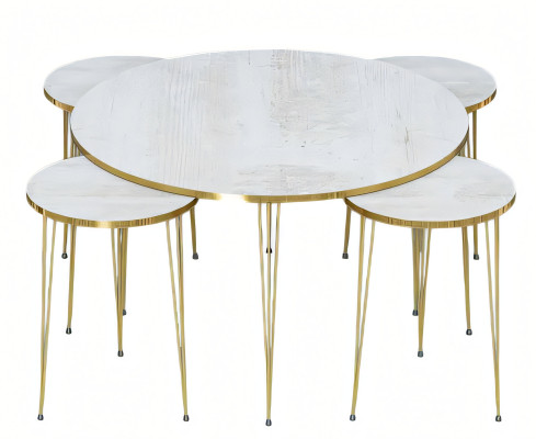 Eleganter weißer Holz-Couchtisch mit Beistelltischen im modernen Stil