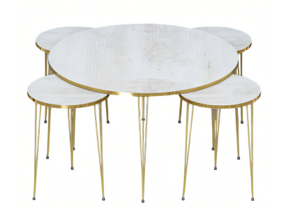 Eleganter weißer Holz-Couchtisch mit Beistelltischen im modernen Stil