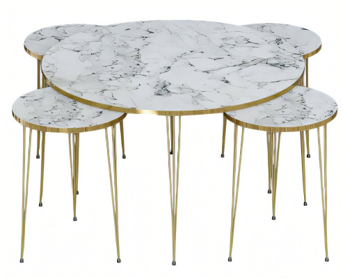 Eleganter weißer Holz-Couchtisch mit Beistelltischen im modernen Stil