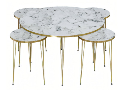 Eleganter weißer Holz-Couchtisch mit Beistelltischen im modernen Stil