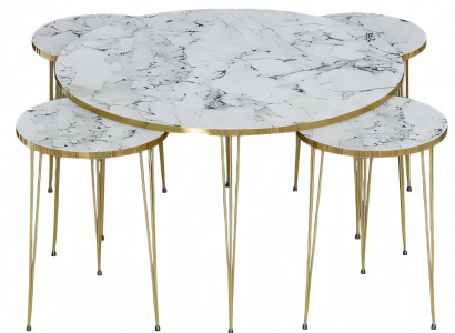 Eleganter weißer Holz-Couchtisch mit Beistelltischen im modernen Stil