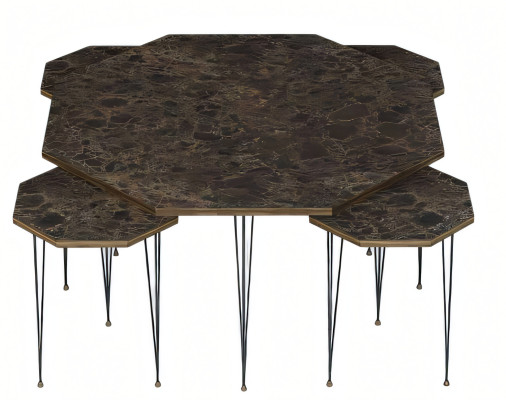 Holz Couchtisch mit Beistelltischen Braun Elegant Modern