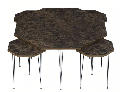 Holz Couchtisch mit Beistelltischen Braun Elegant Modern