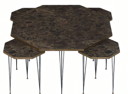 Holz Couchtisch mit Beistelltischen Braun Elegant Modern